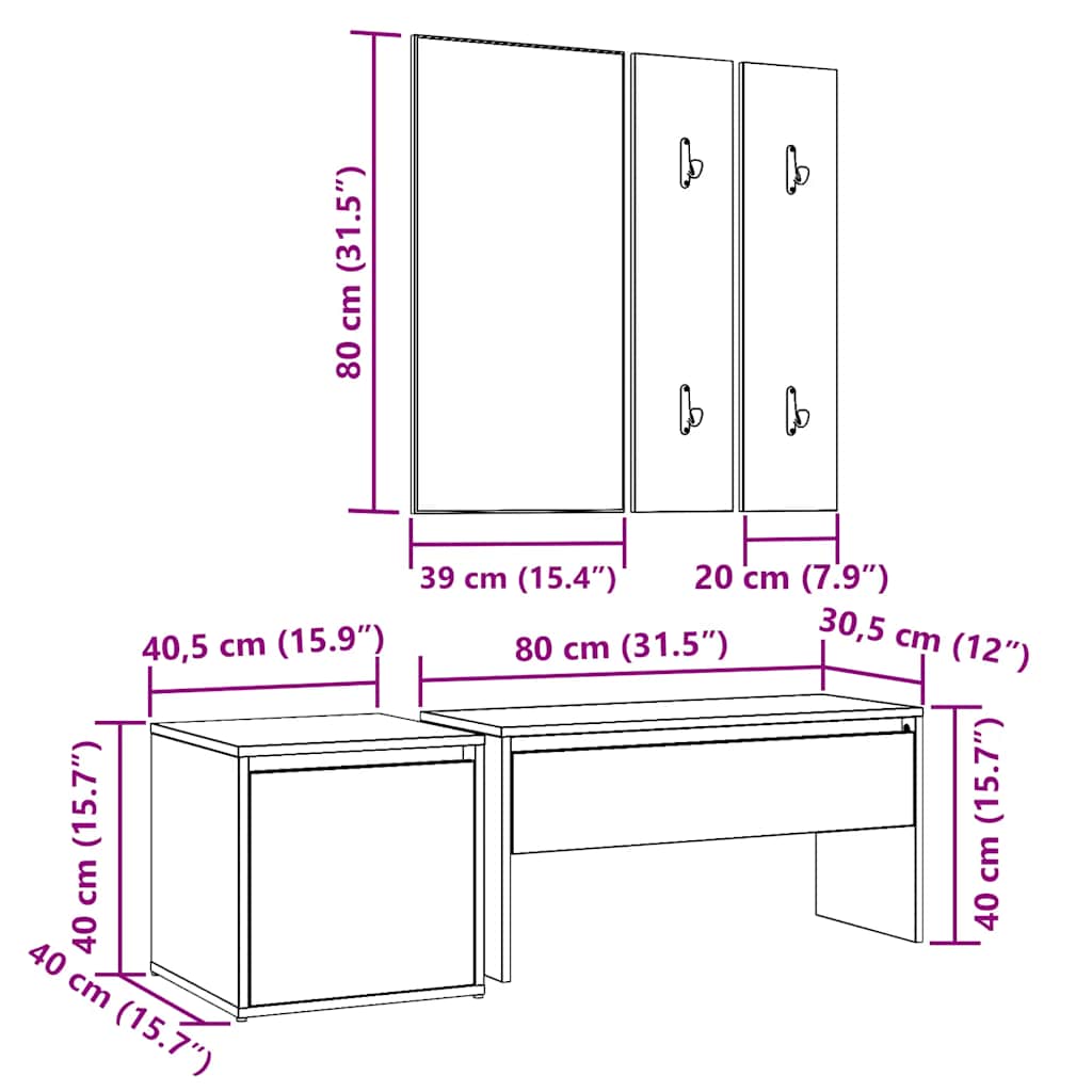 vidaXL Hallway Furniture Set Old Wood Engineered Wood