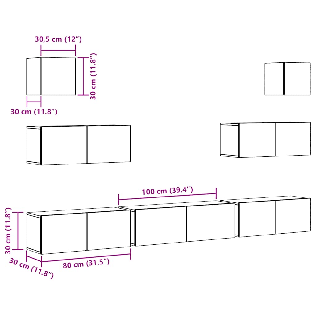 vidaXL 7 Piece TV Cabinet Set Wall-mounted Old Wood Engineered Wood