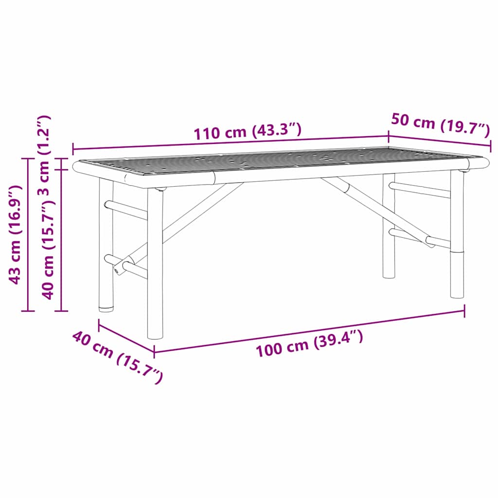 vidaXL Coffee Table Brown 110 x 50 x 43 cm Bamboo