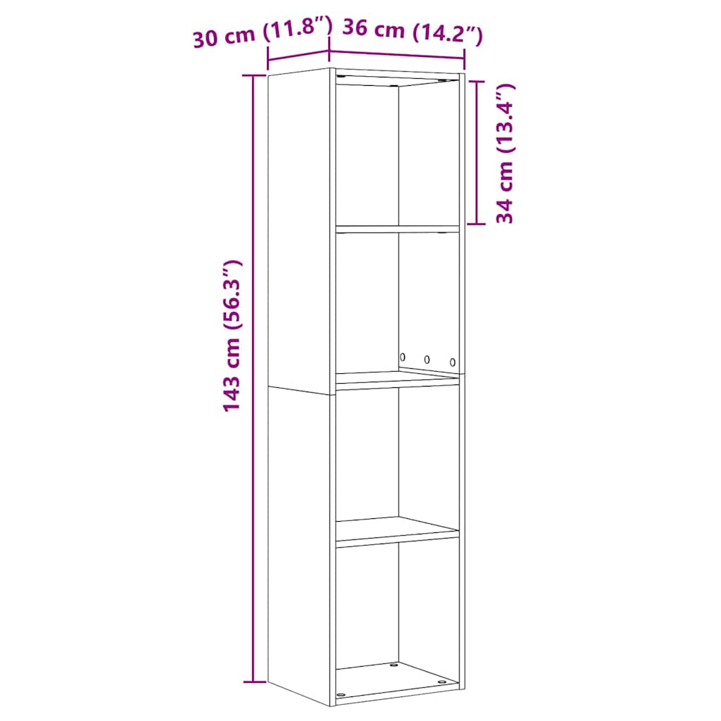 vidaXL Bookshelf Black Oak 36x30x143 cm Engineered Wood