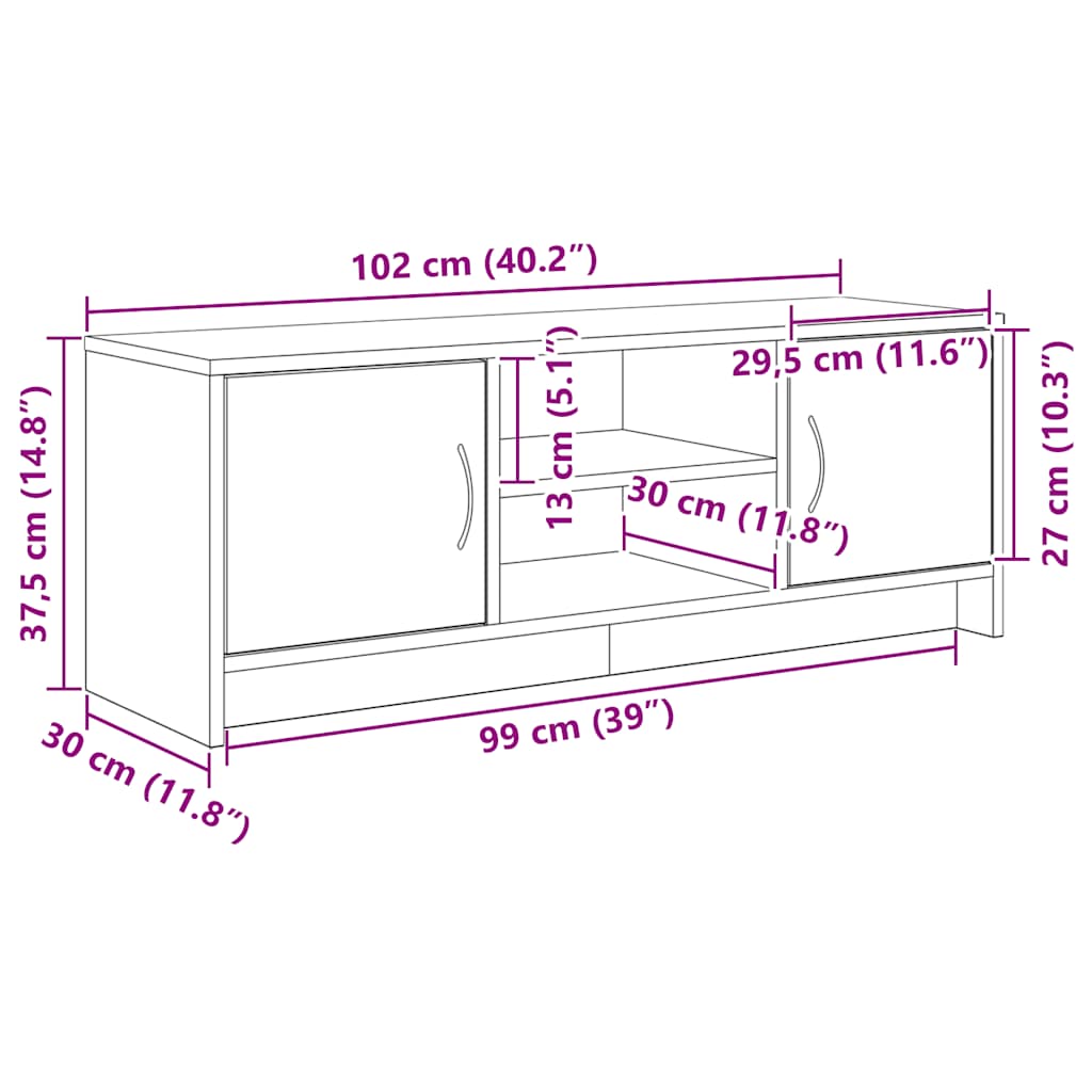 vidaXL TV Cabinet Black Oak 102x30x37.5 cm Engineered Wood