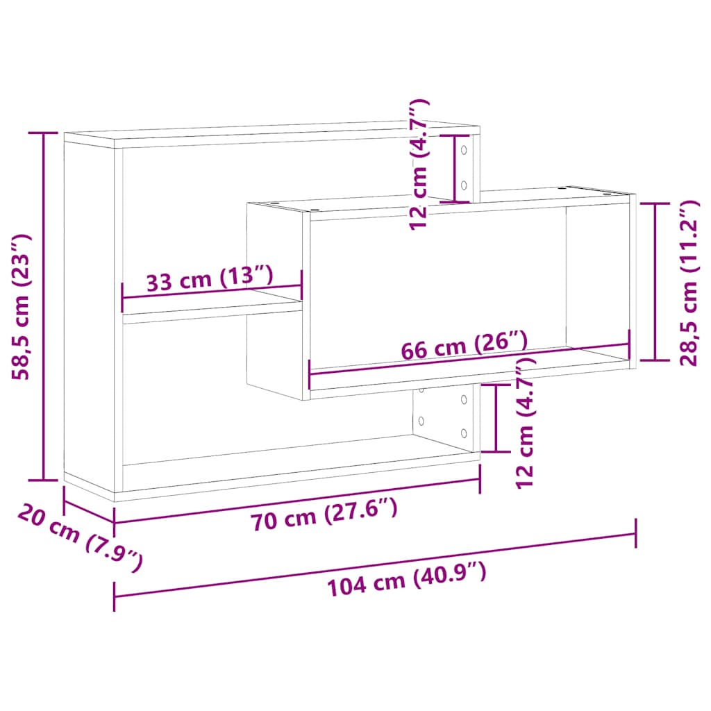 vidaXL Wall Shelf Black Oak 104x20x58.5 cm Engineered Wood