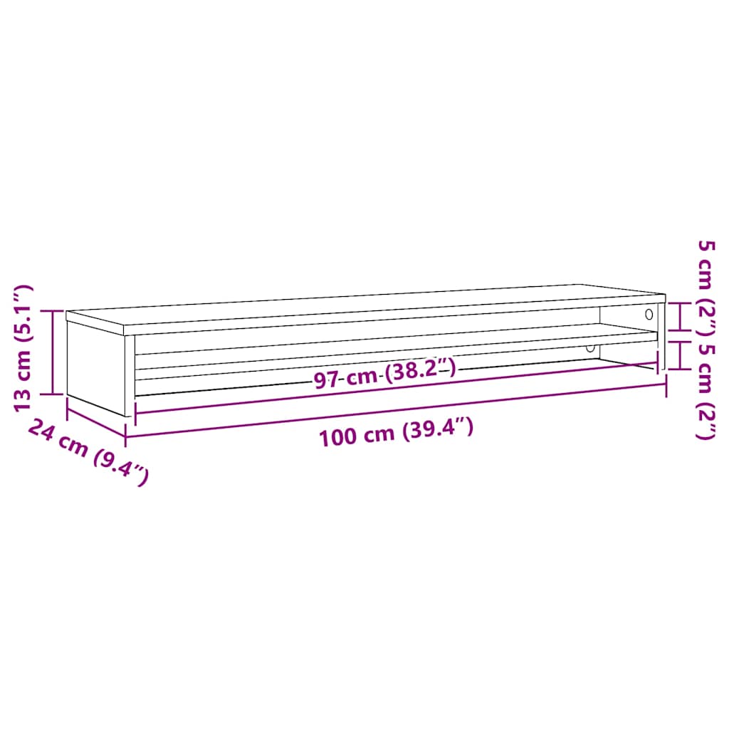 vidaXL Monitor Stand Black Oak 100x24x13 cm Engineered Wood