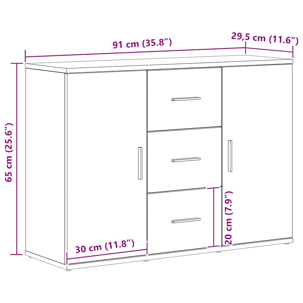 vidaXL Sideboard Black Oak 91x29,5x65 cm Engineered Wood