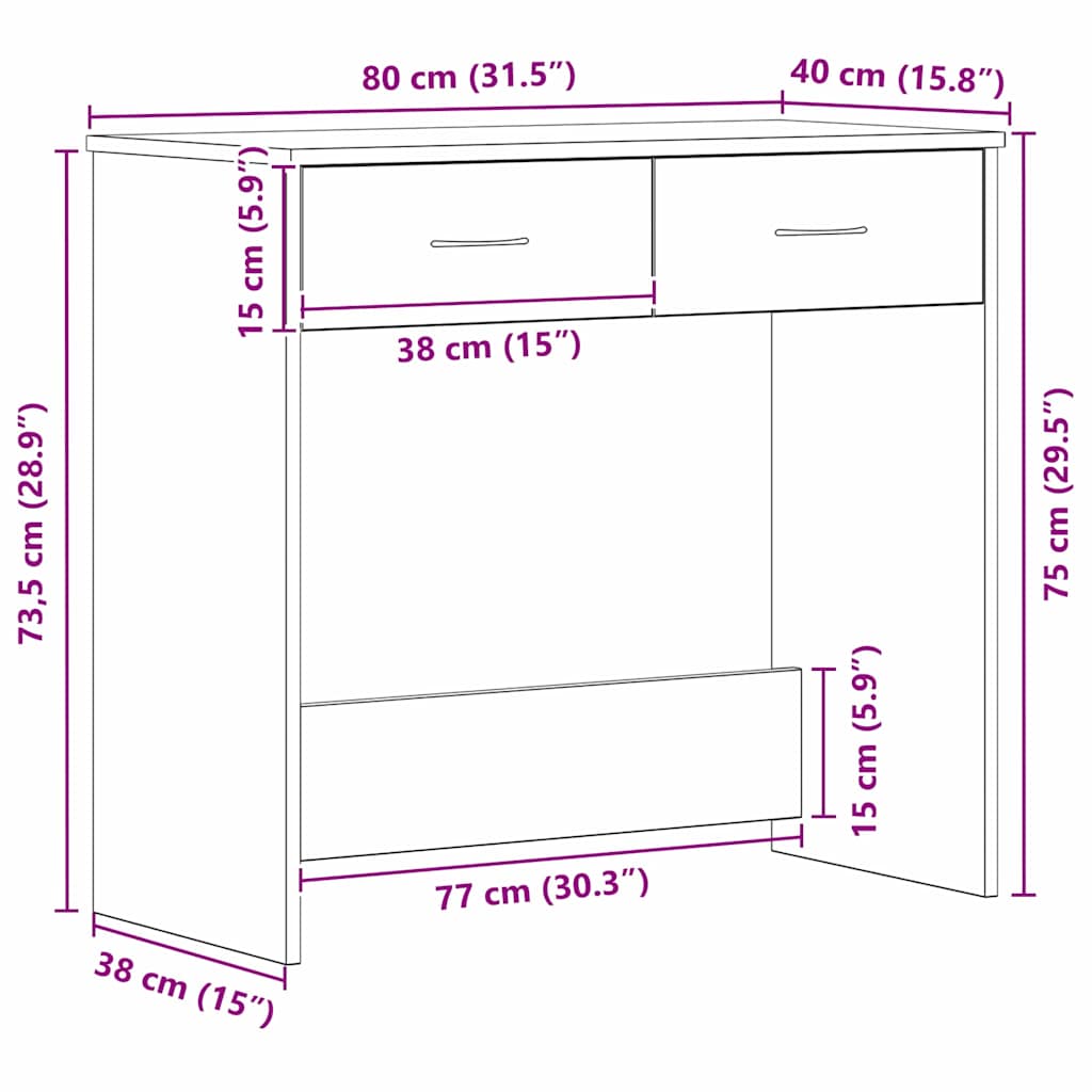 vidaXL Desk with Drawer Black Oak 80 x 40 x 75 cm Engineered Wood