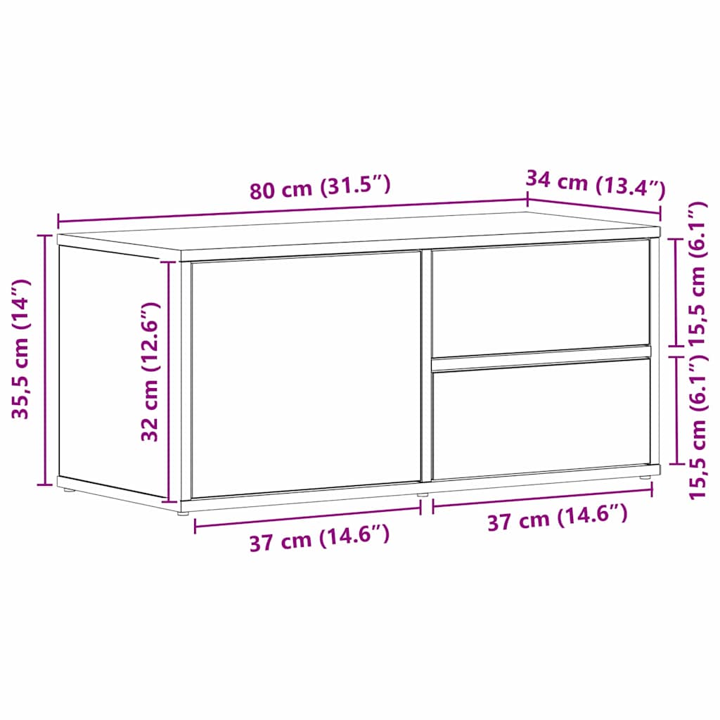vidaXL TV Cabinet 80 x 34 x 36 cm Black Oak Engineered Wood