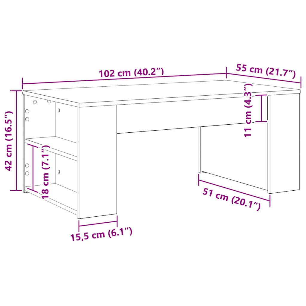 vidaXL Coffee Table Black Oak 102 x 55 x 42 cm Engineered Wood