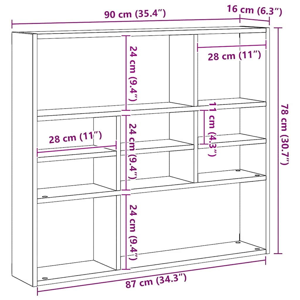 vidaXL Wall Shelf Black Oak 90x16x78 cm Engineered Wood