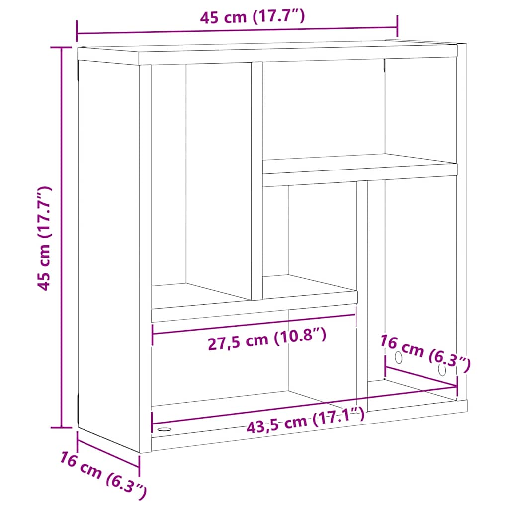 vidaXL Wall Shelf Black Oak 45x16x45 cm Engineered Wood