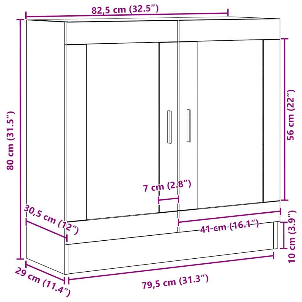 vidaXL Book Cabinet 3-Tier 82.5 x 30.5 x 80 cm Engineered Wood
