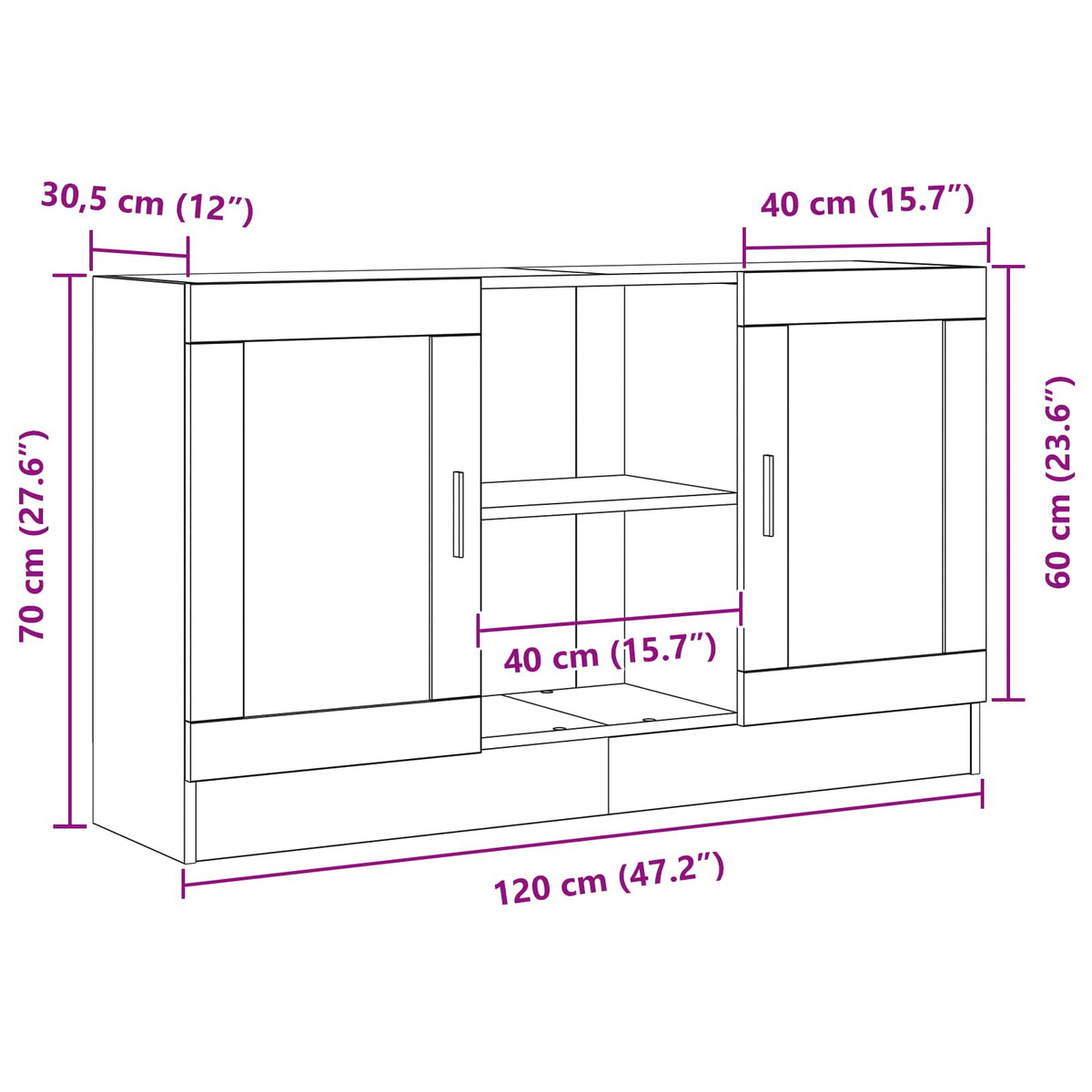 vidaXL Sideboard Black Oak 120 x 30.5 x 70 cm Engineered Wood