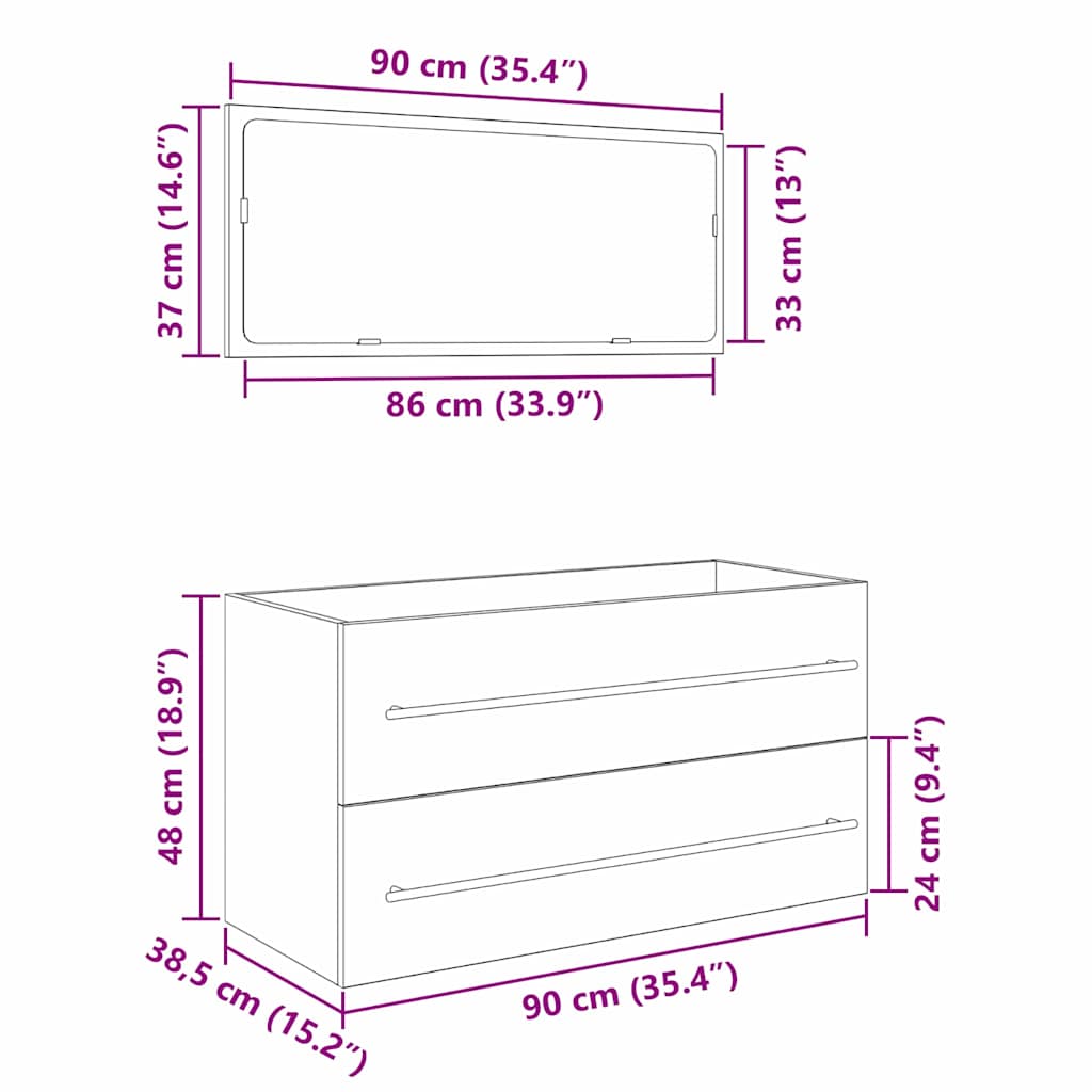 vidaXL Sink Cabinet Black Oak 90 x 45 x 1.5 cm Engineered Wood