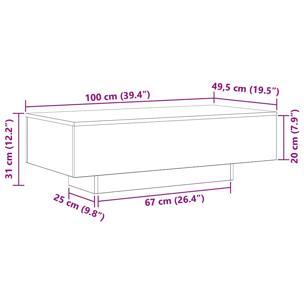 vidaXL Coffee Table Black Oak 100 x 49.5 x 31 cm Engineered Wood