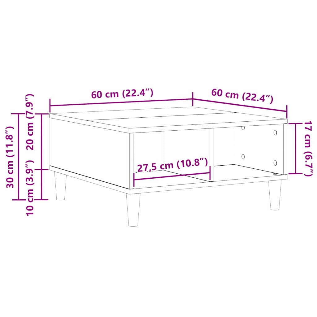 vidaXL Coffee Table Black Oak 60 x 60 x 30 cm Engineered Wood