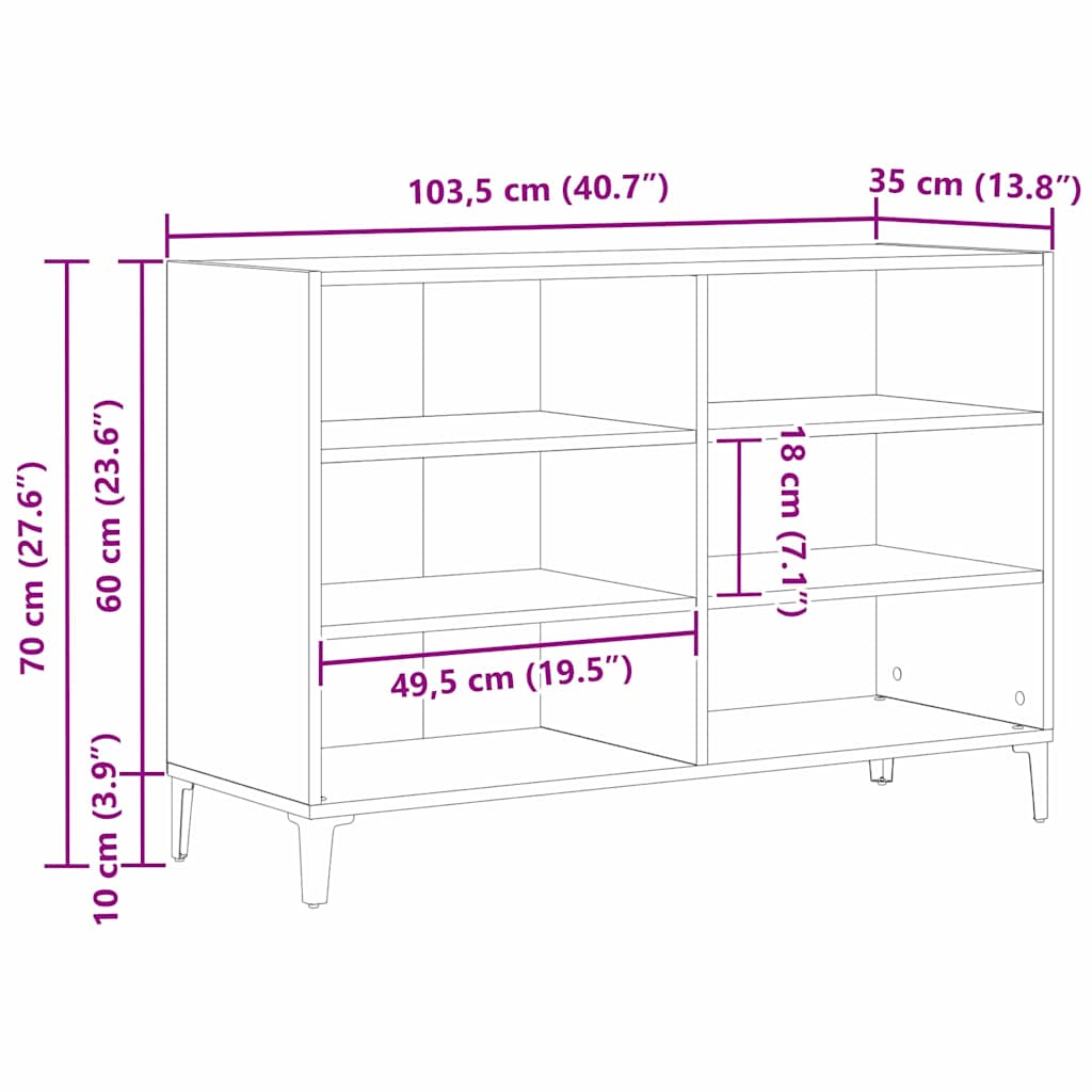 vidaXL Sideboard Black Oak 103.5 x 35 x 70 cm Engineered Wood