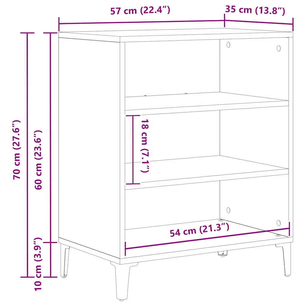 vidaXL Sideboard Black Oak 57 x 35 x 70 cm Engineered Wood