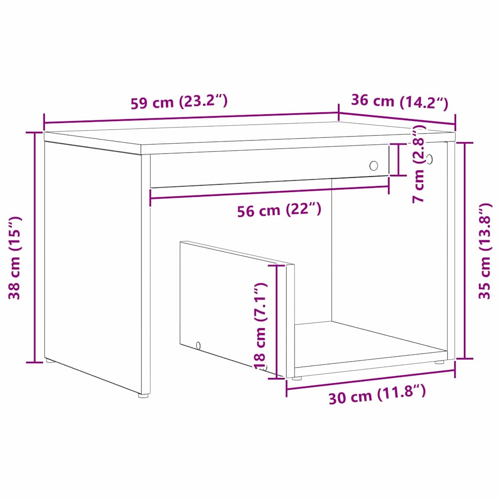 vidaXL Side Table Black Oak 59 x 36 x 38 cm Engineered Wood