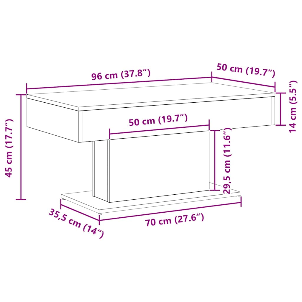 vidaXL Coffee Table Black Oak 96 x 50 x 45 cm Engineered Wood
