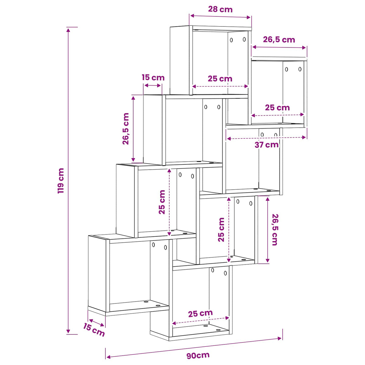 vidaXL Wall Shelf Wall-Mounted Black Oak 90 x 15 x 119.5 cm