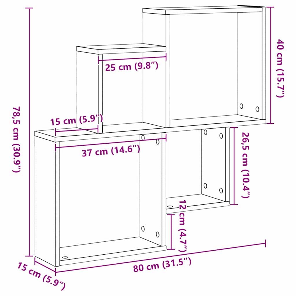 vidaXL Wall Shelf Wall-Mounted Black Oak 80 x 15 x 78.5 cm