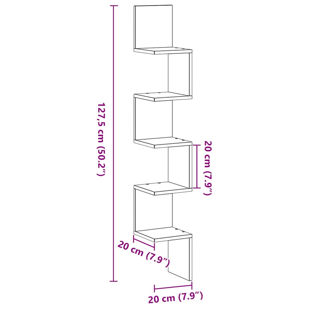 vidaXL Corner Shelf Black Oak 20 x 20 x 127.5 cm Engineered Wood