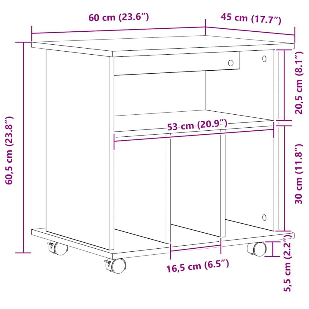 vidaXL Rolling Cabinet Black Oak 60 x 45 x 55 cm Engineered Wood