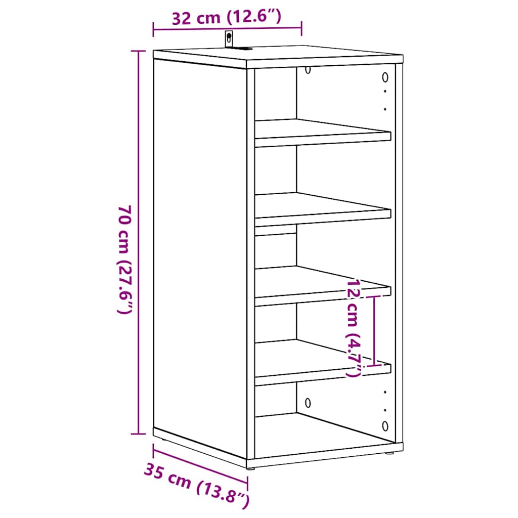vidaXL Shoe Cabinet 32 x 35 x 70 cm Engineered Wood Black Oak
