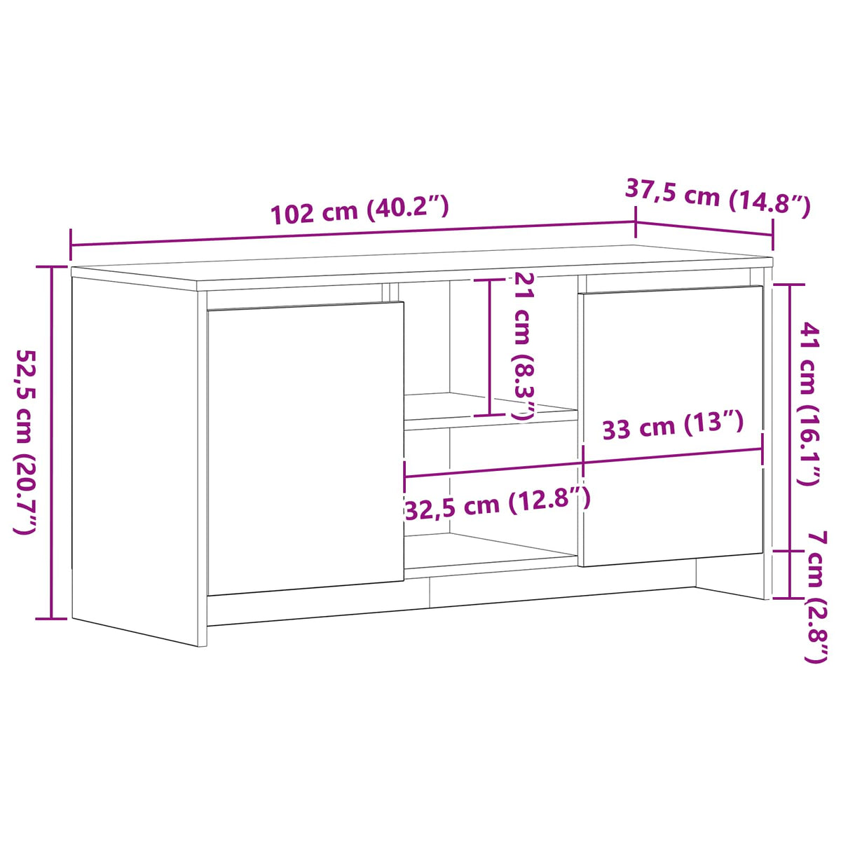 vidaXL TV Cabinet 102 x 37.5 x 52.5 cm Black Oak Engineered Wood
