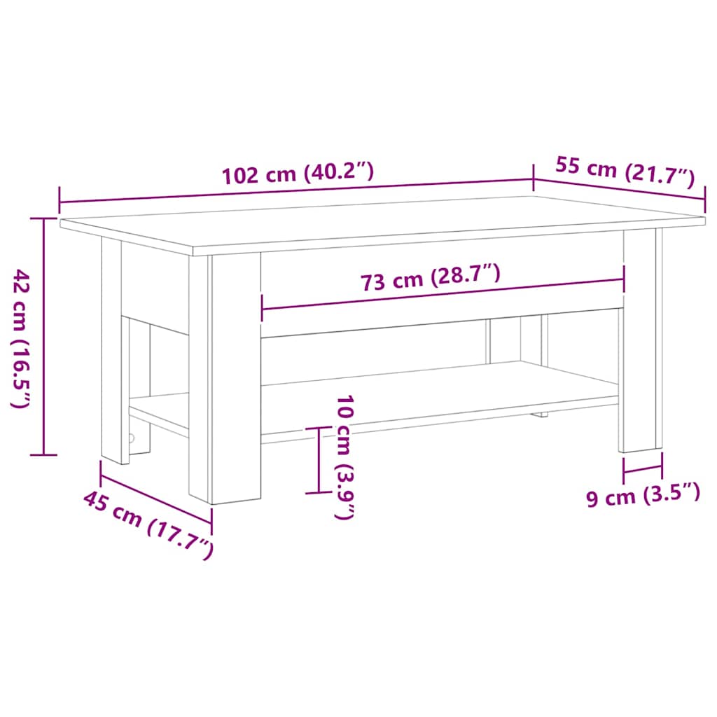 vidaXL Coffee Table Black Oak 102 x 55 x 42 cm Engineered Wood