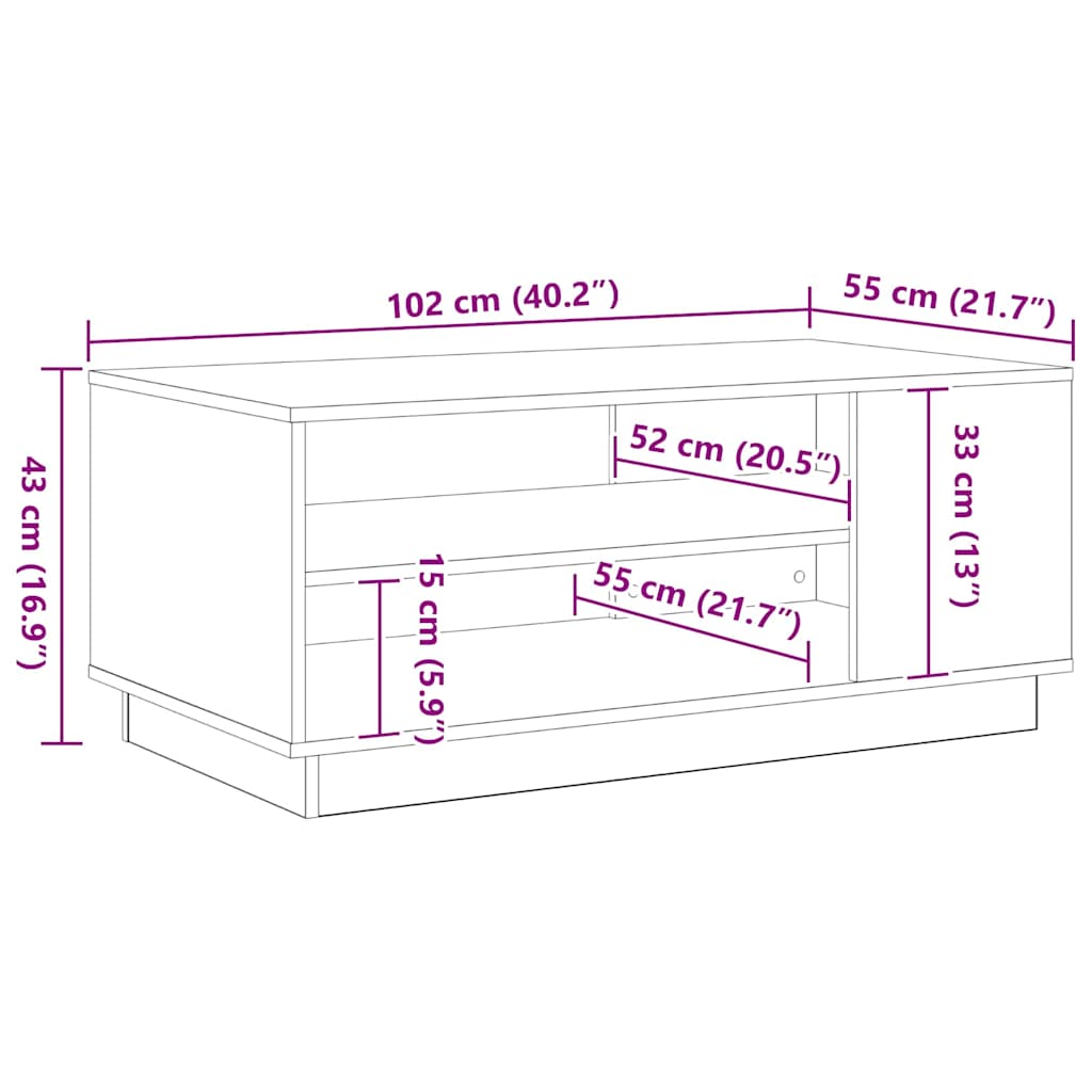 vidaXL Coffee Table Black Oak 102 x 55 x 43 cm Engineered Wood