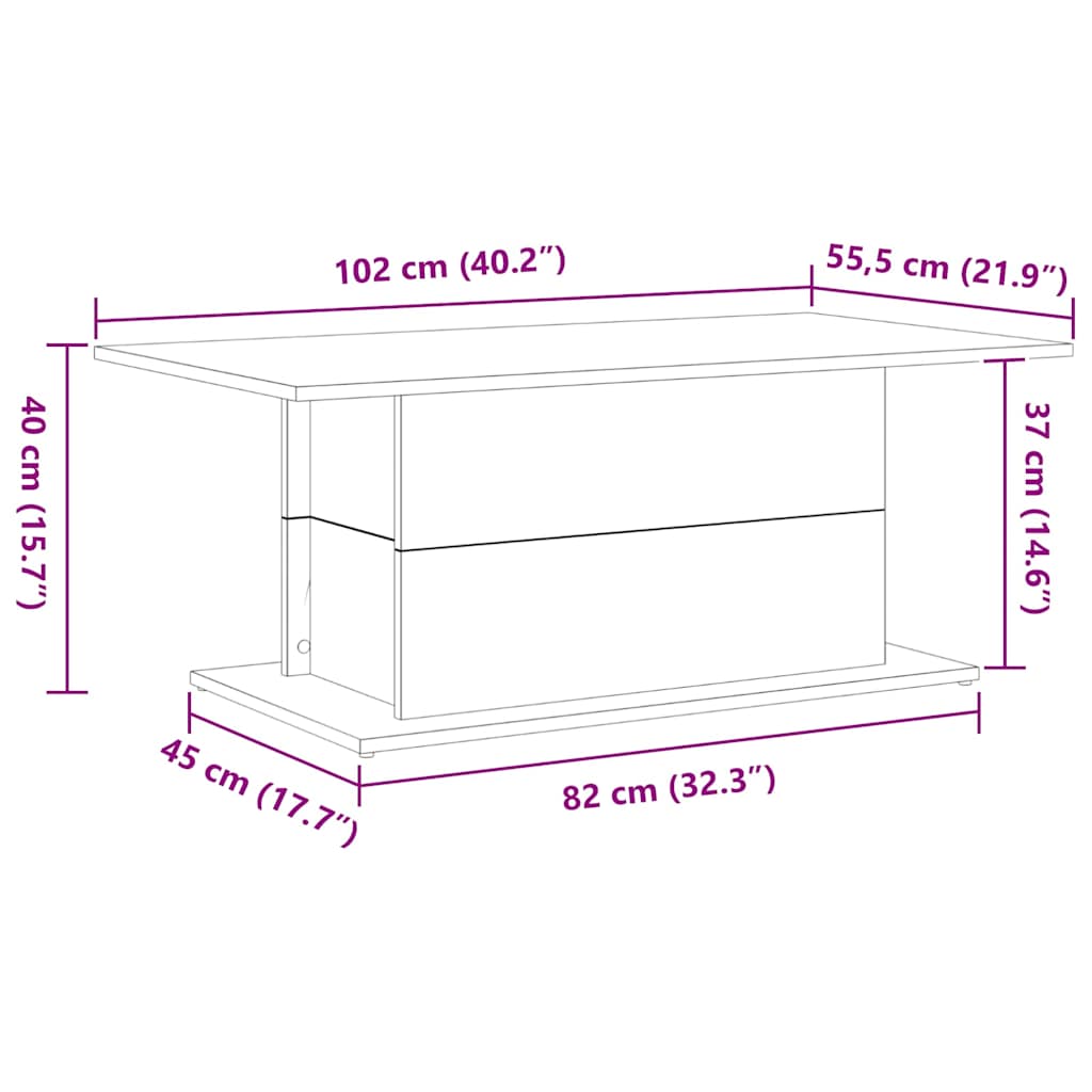vidaXL Coffee Table Black Oak 102 x 55.5 x 40 cm Engineered Wood