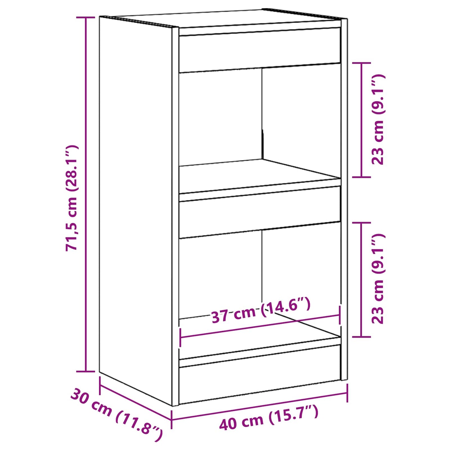 vidaXL Book Cabinet Black Oak 40 x 30 x 71.5 cm Engineered Wood