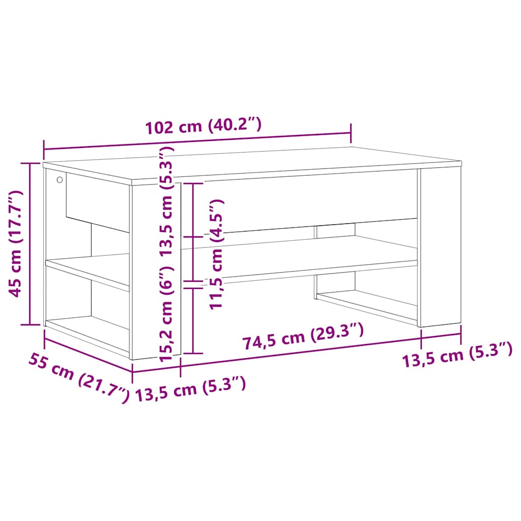 vidaXL Coffee Table Black Oak 102 x 55 x 45 cm Engineered Wood