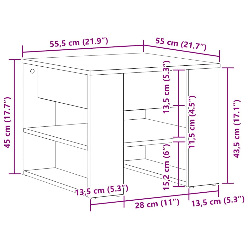 vidaXL Coffee Table Black Oak 55.5 x 55 x 45 cm Engineered Wood