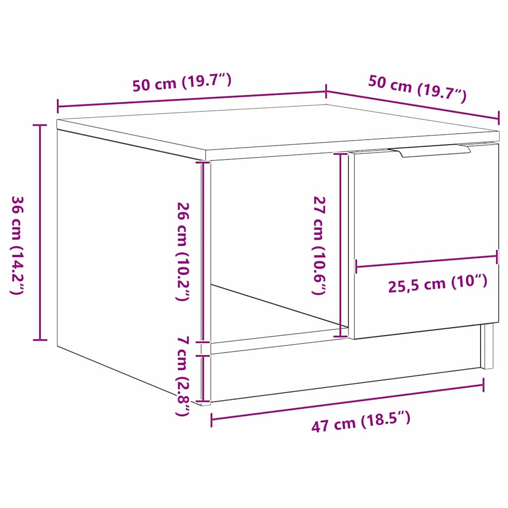 vidaXL Coffee Table Black oak 50 x 50 x 36 cm Engineered wood