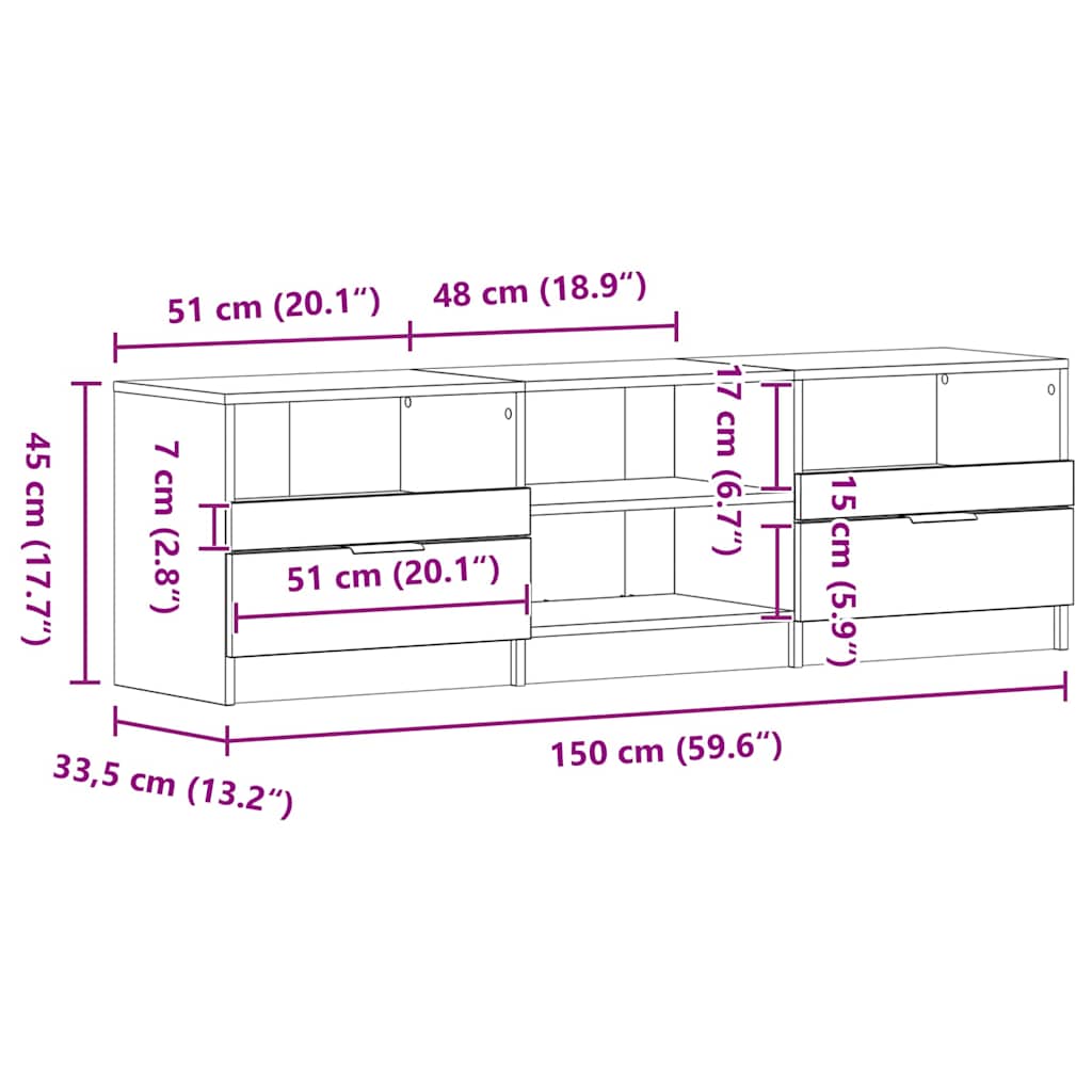 vidaXL TV Cabinet 150 x 33.5 x 45 cm Black Oak Engineered Wood