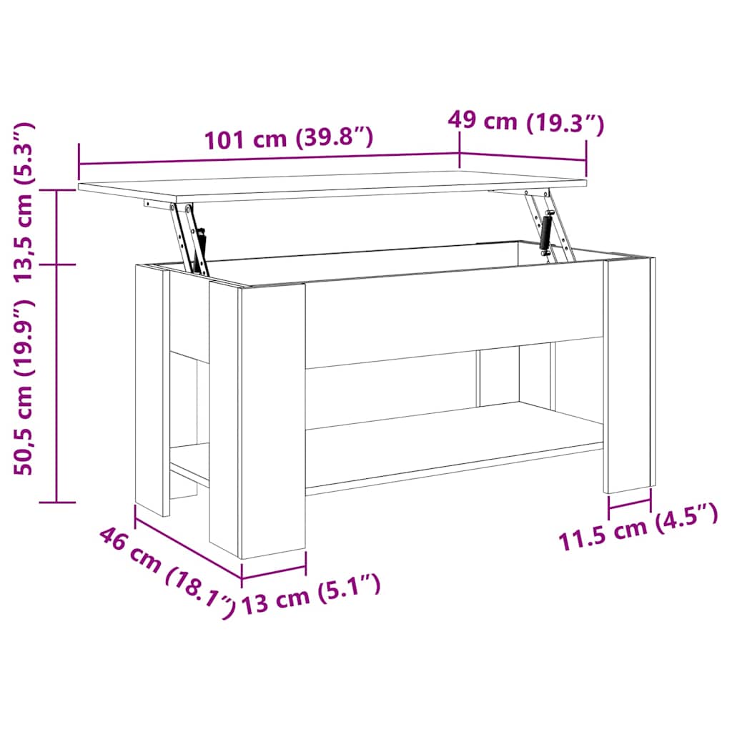vidaXL Coffee Table Black Oak 101 x 49 x 52 cm Engineered Wood