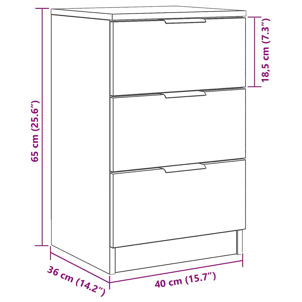 vidaXL Bedside Cabinet Black Oak 40 x 65 x 65 cm Engineered Wood