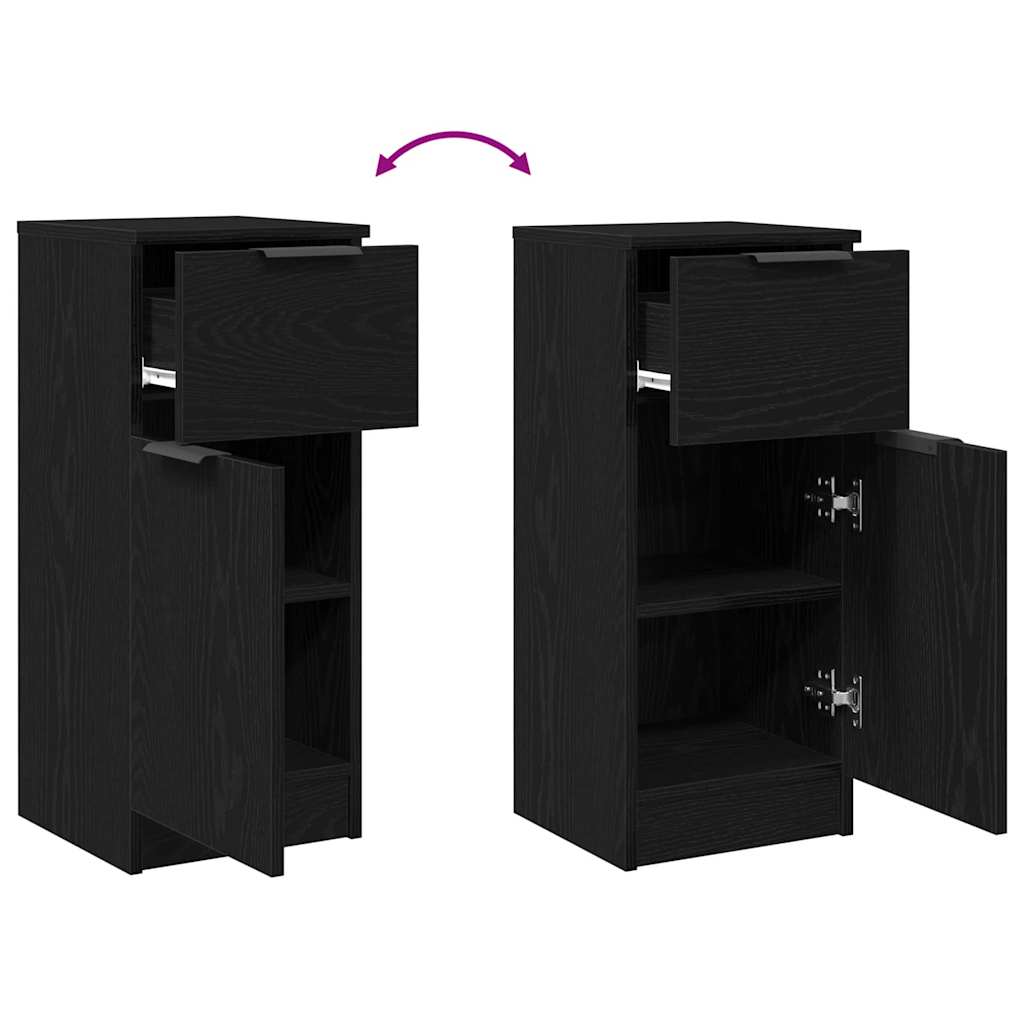 vidaXL Sideboard with Drawer Black Oak 30 x 30 x 70 cm Engineered Wood
