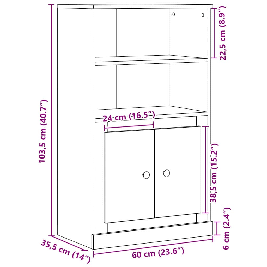 vidaXL Highboard Black Oak 60 x 35.5 x 103.5 cm Engineered Wood