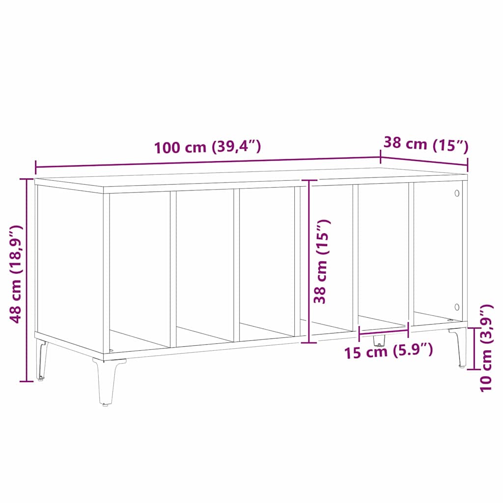 vidaXL Record Cabinet Black Oak 100 x 38 x 48 cm Engineered Wood