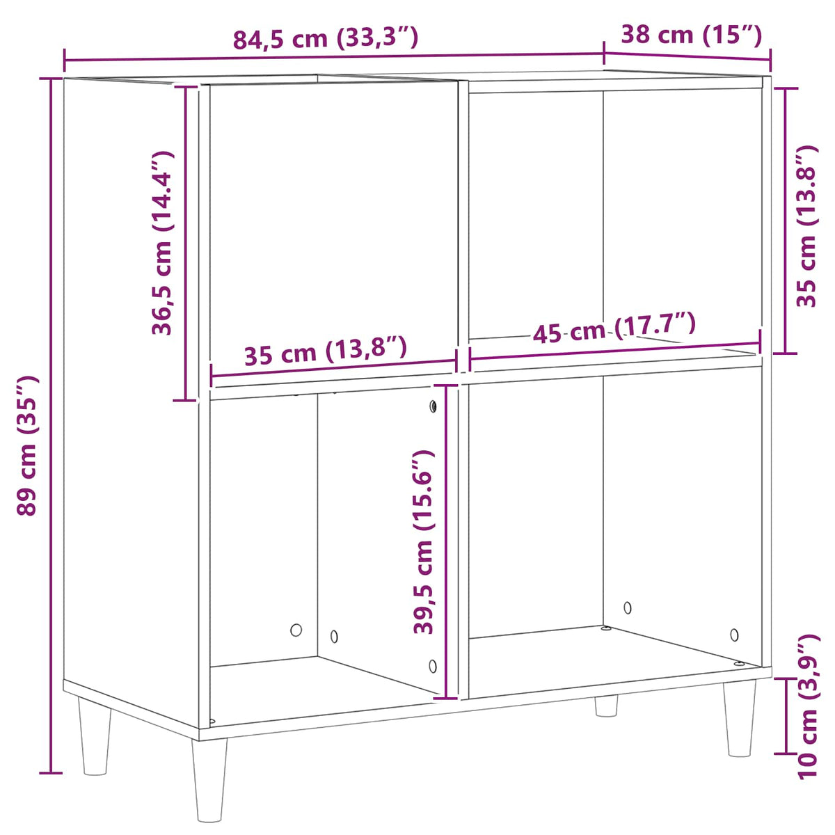 vidaXL Record Cabinet Black Oak 84.5 x 38 x 89 cm Engineered Wood