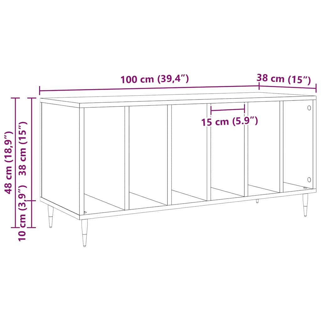 vidaXL Record Cabinet Black Oak 100 x 38 x 48 cm Engineered Wood