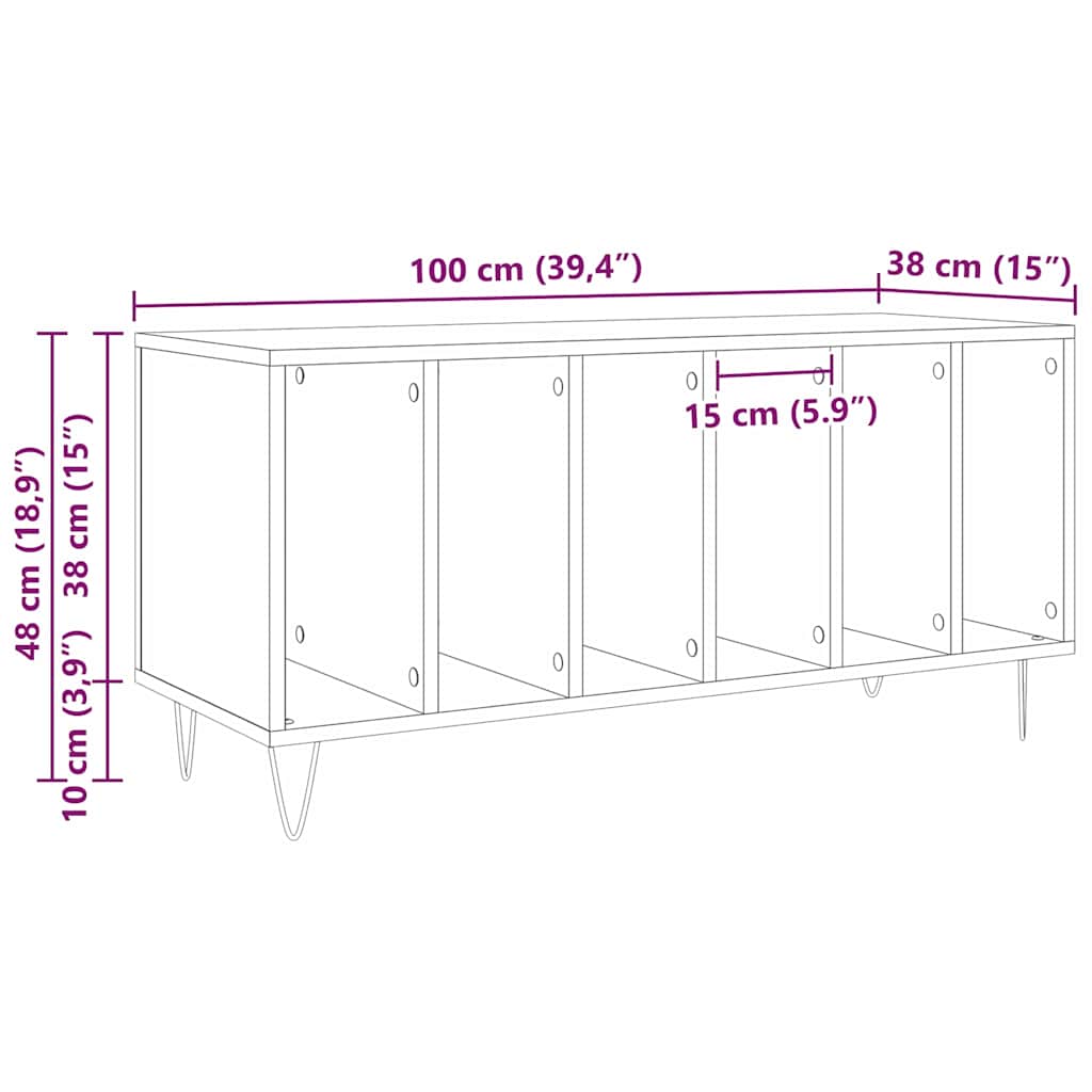 vidaXL Record Cabinet Black Oak 100 x 38 x 48 cm Engineered Wood