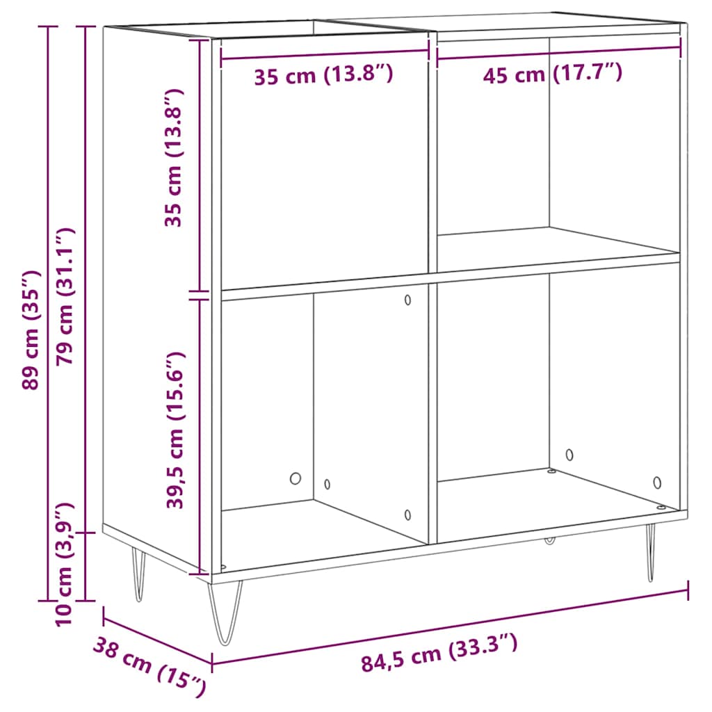 vidaXL Record Cabinet Black Oak 85 x 38 x 89 cm Engineered Wood