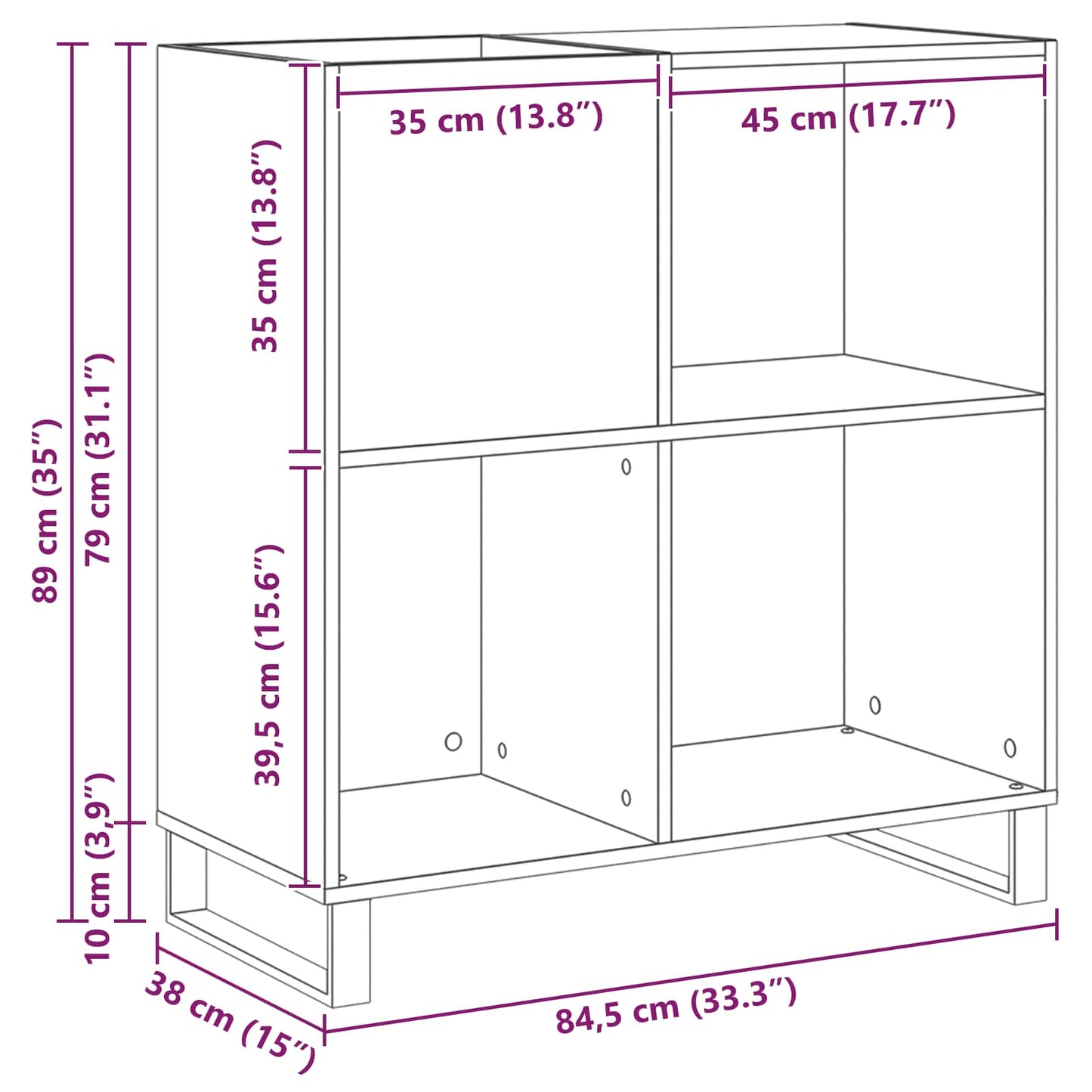 vidaXL Record Cabinet Black Oak 84.5 x 38 x 89 cm Engineered Wood