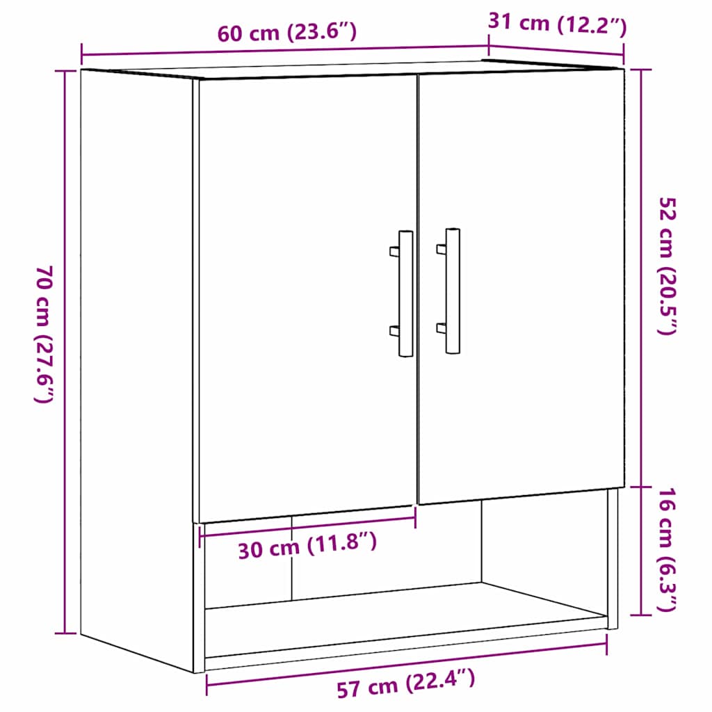 vidaXL Wall-mounted Cabinet Black Oak 60 x 31 x 70 cm Engineered Wood