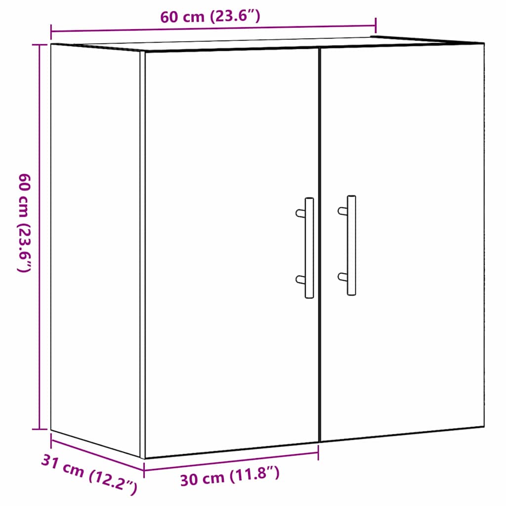 vidaXL Wall-mounted Cabinet Black Oak 60 x 31 x 70 cm Engineered Wood