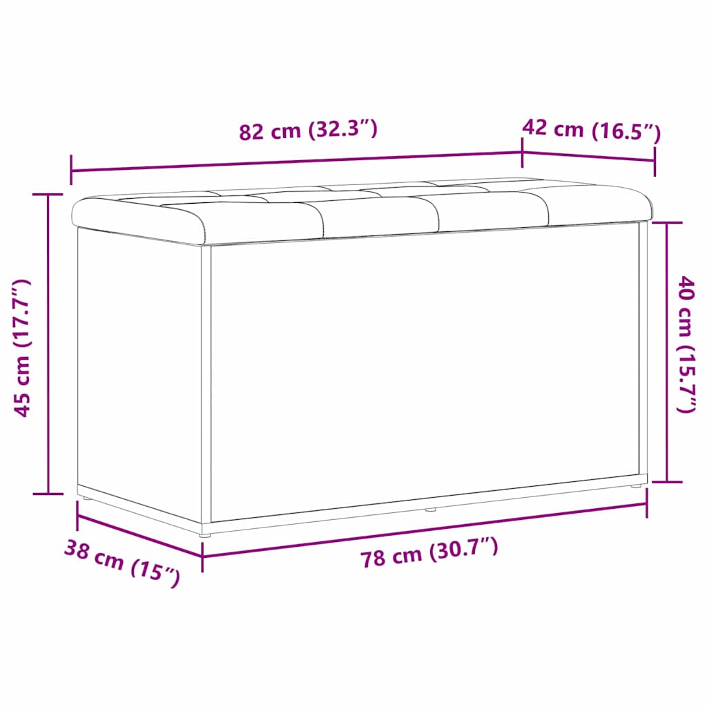vidaXL Storage Bench Black Oak 82 x 42 x 45 cm Engineered Wood