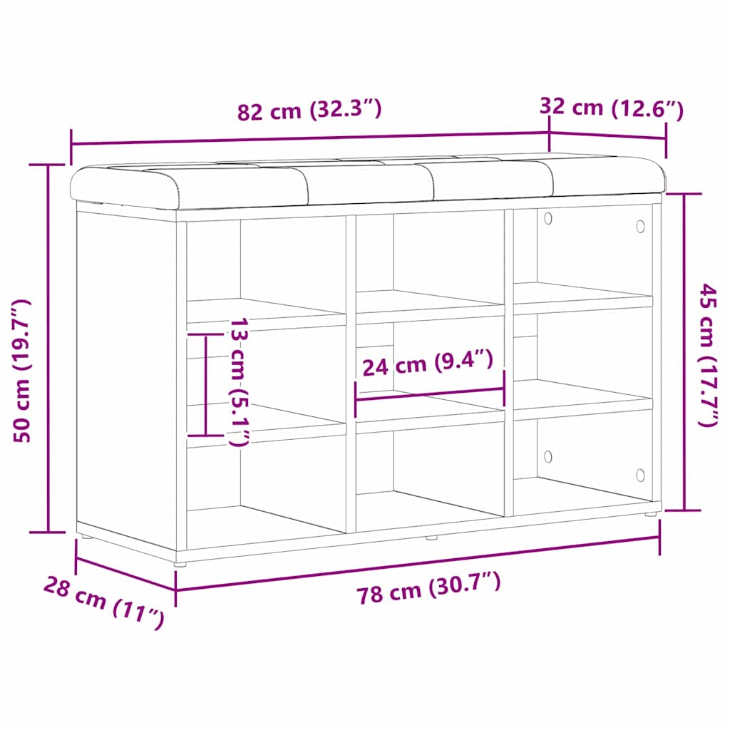 vidaXL Shoe Bench with Shelf Black 82 x 32 x 50 cm Engineered wood
